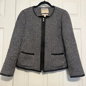Banana Republic Black & White Tweed Blazer Jacket w/faux leather trim Size 14